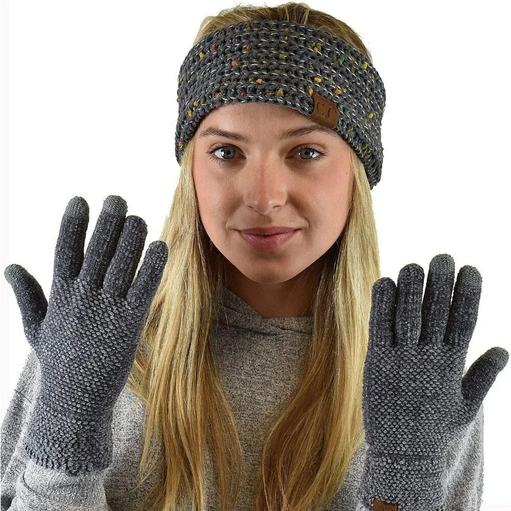 Women's Light Gray Winter Warm Eco-friendly Chenille Touchscreen Texting Gloves